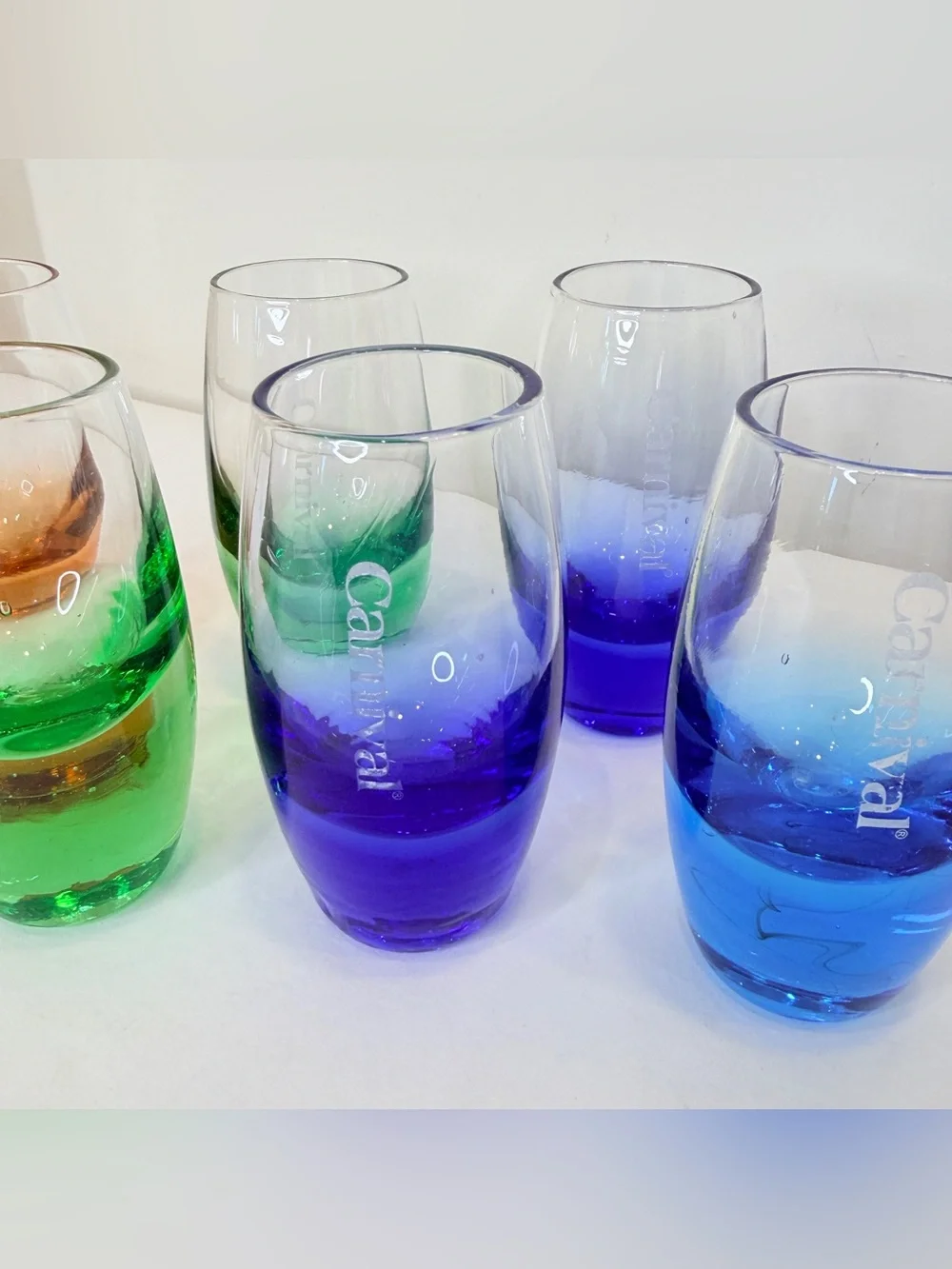 7 Carnival Cruise Line Rainbow 2 oz. Shot Glasses Heavy Base